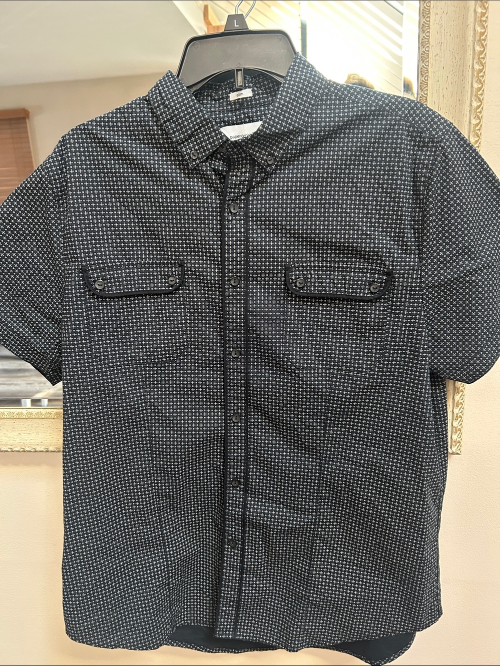 Paper Denim & Cloth Black Short-Sleeve Button-Down with White Micro-Print